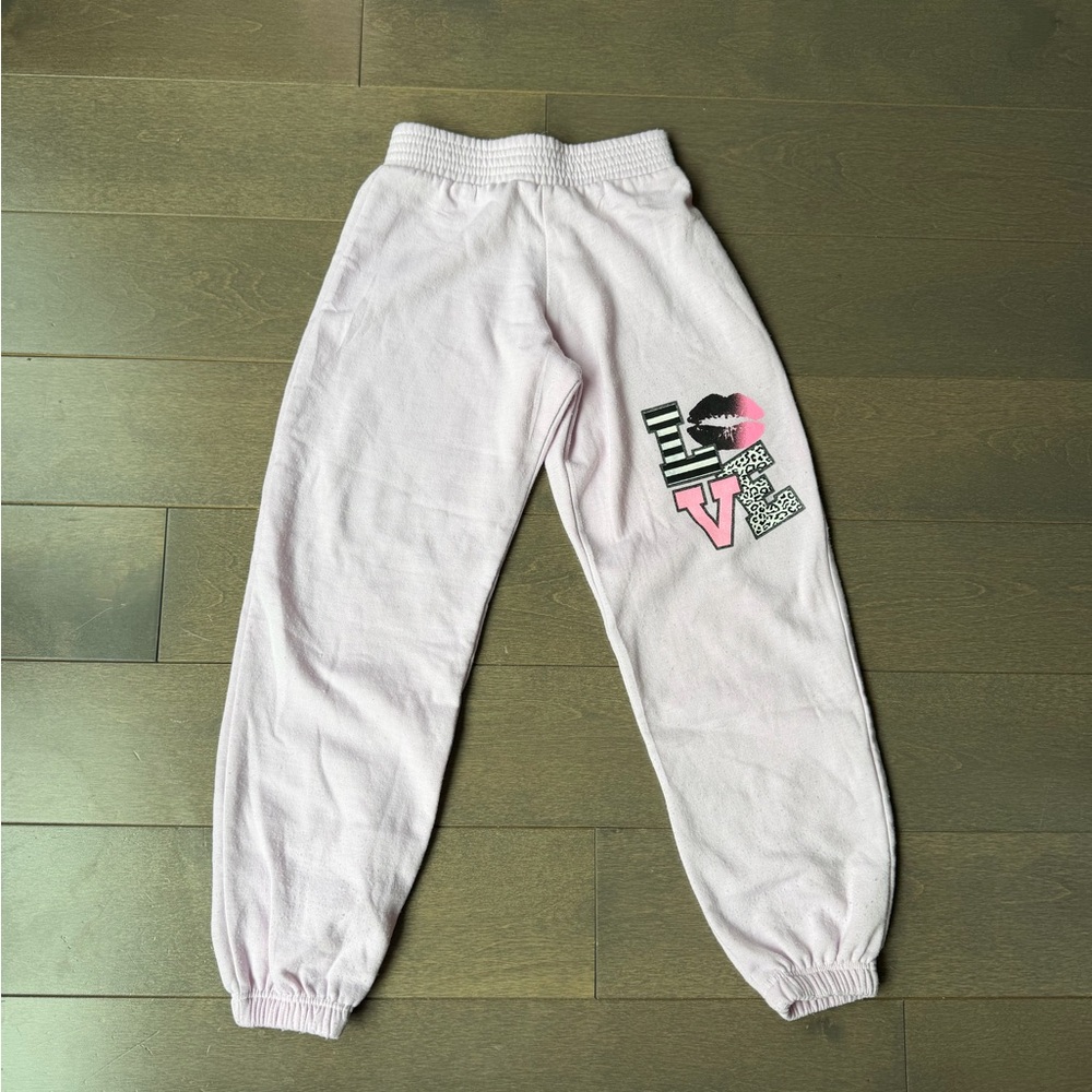 Girls' Light Pink Graphic Joggers with Elastic Waist